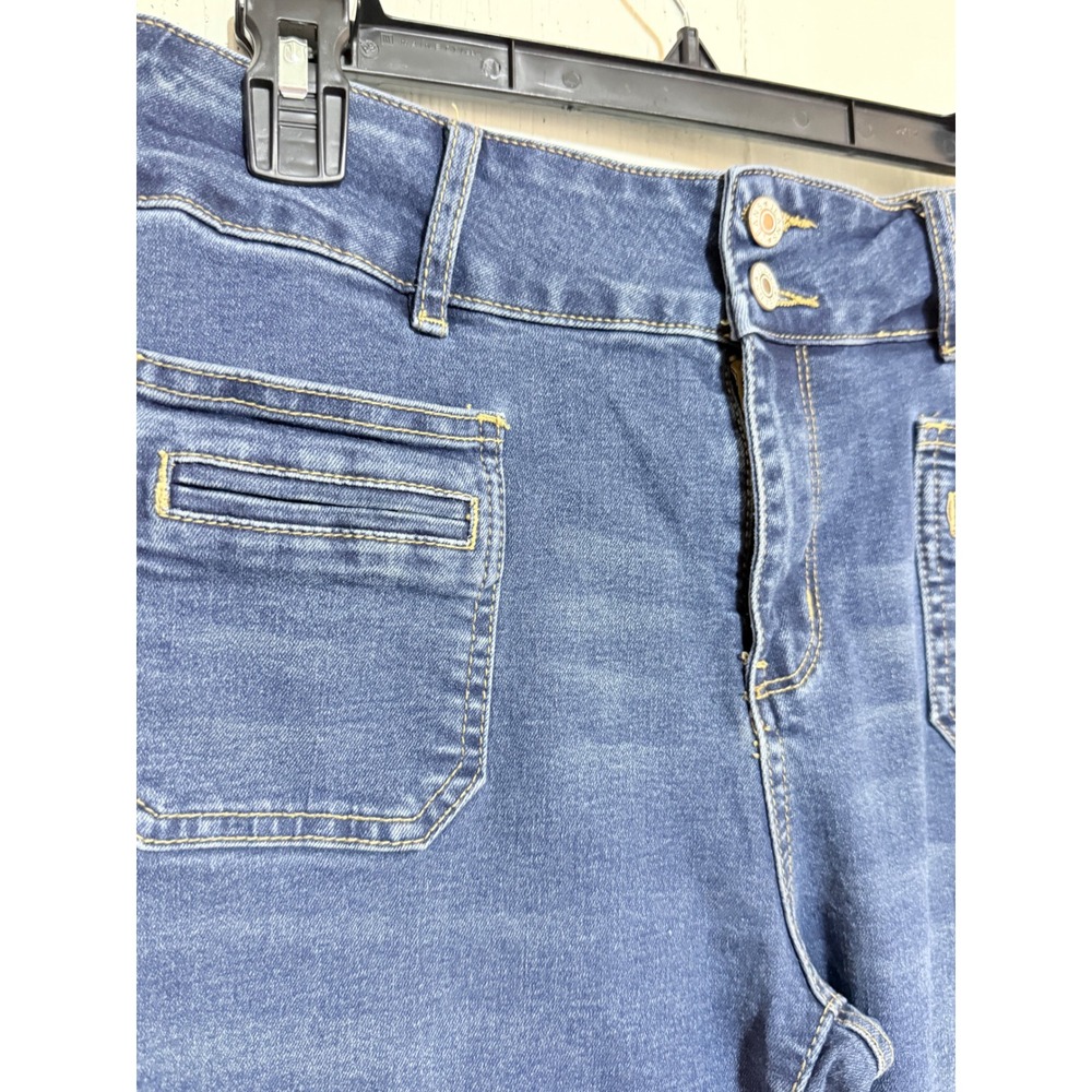 Sidefeel Womens Wide Leg Jeans Medium Wash Double Button High Rise Blue Size 12